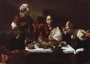 Caravaggio jesus och larjungarna i emmaus oil painting