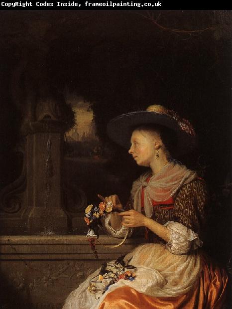 Godfried Schalcken Young Woman Weaving a Garland