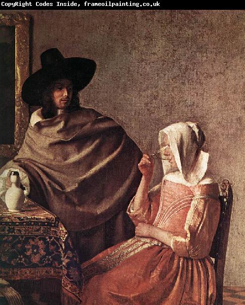 VERMEER VAN DELFT, Jan A Lady Drinking and a Gentleman (detail) ar