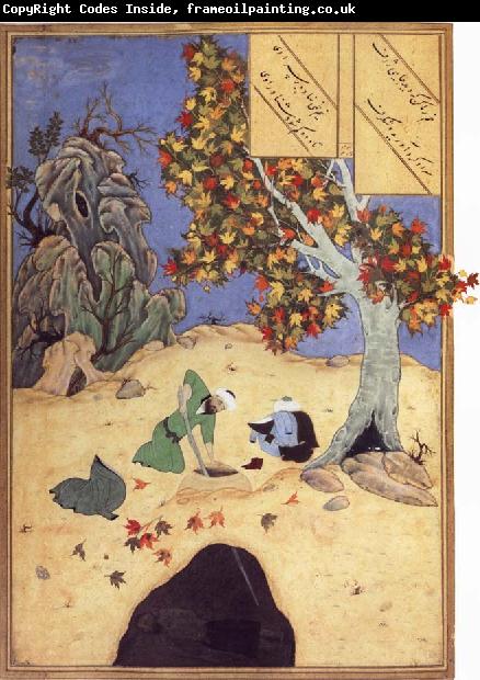 Bihzad The saintly Bishr fishes up the corpse of the blaspheming Malikha from the magic well which is the fount fo life