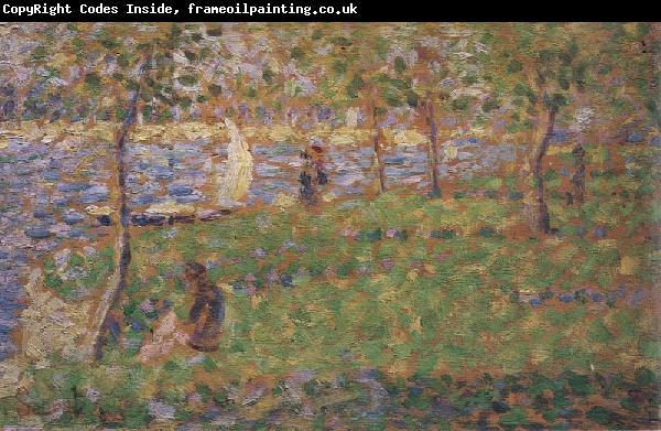 Georges Seurat Etude pour Moyenne Distance,gauche,avec Bateau a Voile