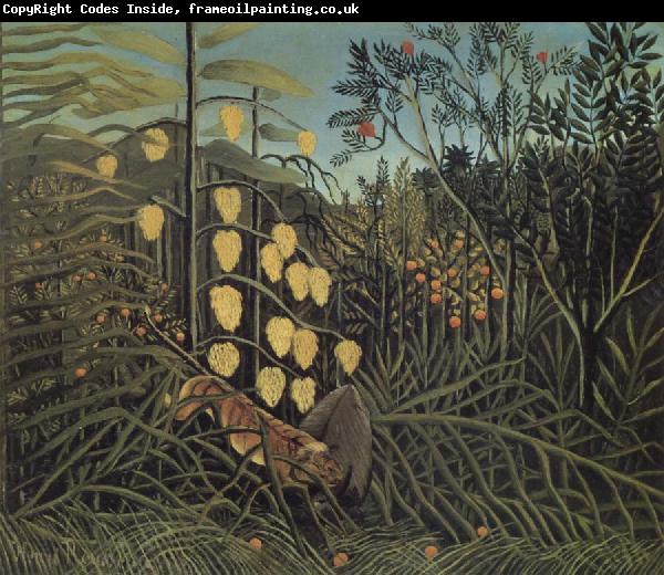 Henri Rousseau In a Tropical Forest.Struggle between Tiger and Bull