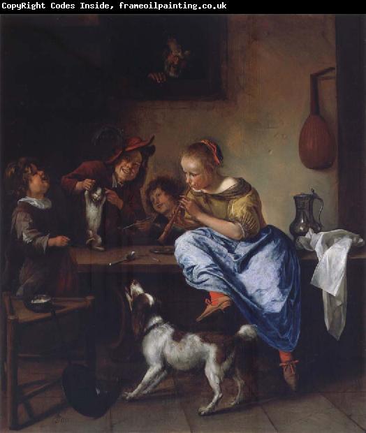 Jan Steen Children teaching a cat to dance