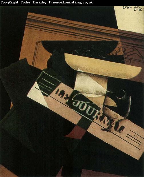 Juan Gris The Still life having the fruit dish and newspaper