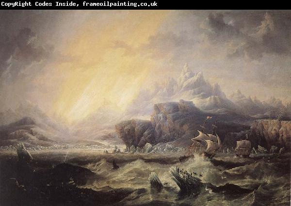 Attributed to john wilson carmichael Erebus and Terror in the Antarctic