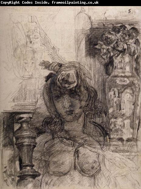 James Ensor Nude at a Balustrade or Nude with Vase and Column