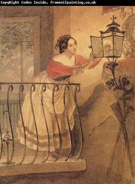 Karl Briullov An Italian Woman Lighting a lamp bfore the Image of the Madonna