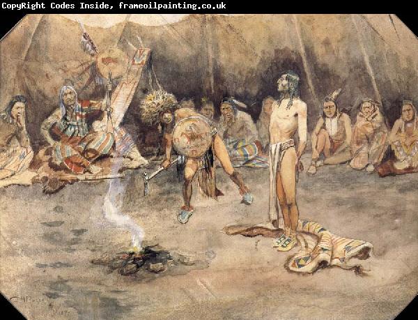 Charles M Russell Sioux Torturing a Blackfoot Brave