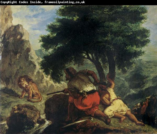 Eugene Delacroix Lion Hunt in Morocco