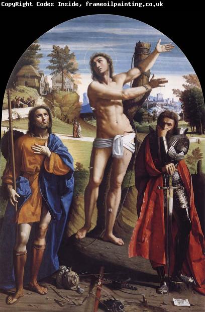 Giovanni Battista Ortolano Saint Sebastian with Saints Roch and Demetrius