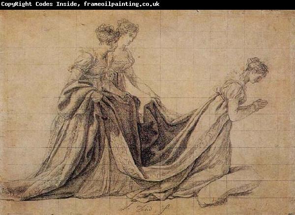 Jacques-Louis  David The Empress Josephine Kneeling with Mme de la Rochefoucauld and Mme de la Valette