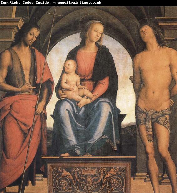 Pietro vannucci called IL perugino The Madonna and the Nino enthroned, with the Holy Juan the Baptist and Sebastian