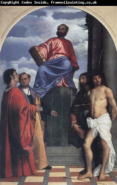 Titian St Mark with SS Cosmas,Damian,Roch and Sebastian