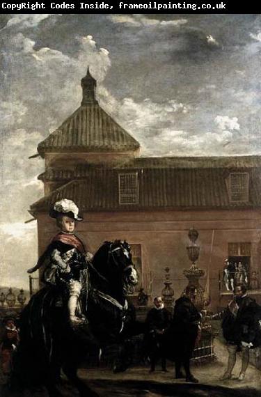 VELAZQUEZ, Diego Rodriguez de Silva y Prince Baltasar Carlos with the Count-Duke of Olivares at the Royal Mews