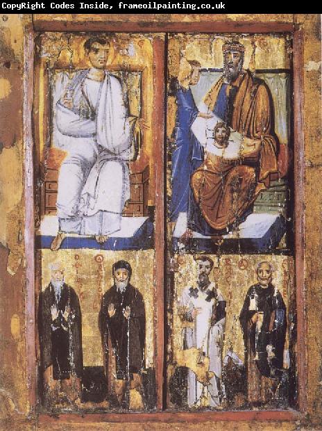 unknow artist The King Abgar Receiving the Mandylion,with the Saints Paul of Thebes