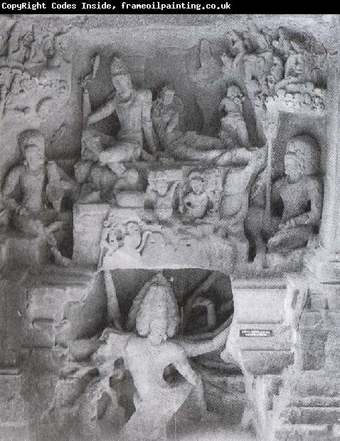 unknow artist Shiva and Parvati on Kailasa Kailasa-whine-peel on Ellora