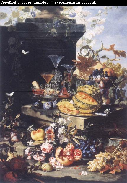 Christian Berentz Flowers of fruits and tray with chalkboard glasses out of blown glass