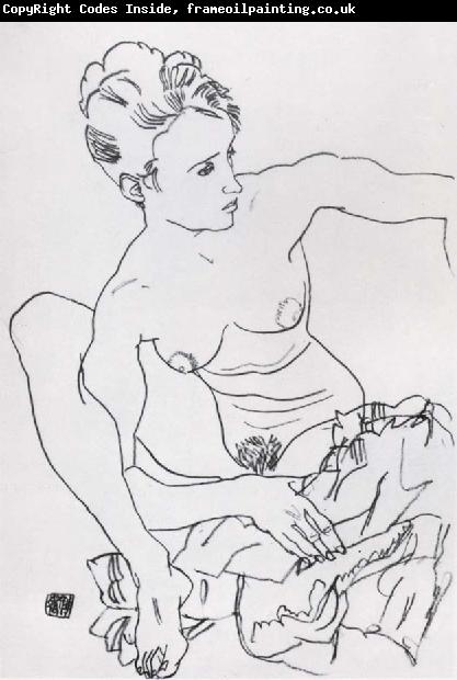Egon Schiele Seated Female nude with drapery