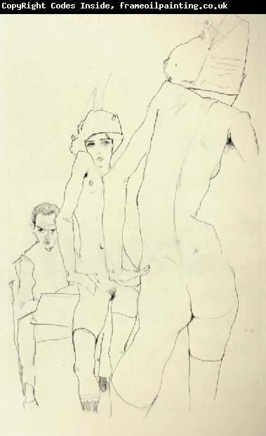 Egon Schiele Schiele Drawing a Nude Model before a Mirror