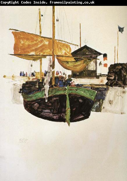 Egon Schiele Ships at Trieste