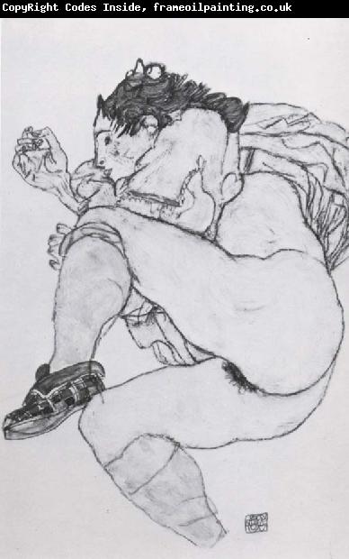 Egon Schiele Recumbent Female Nude with left leg drawn up