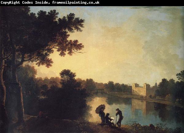 Richard  Wilson View from the South-east with the house and bridge beyond the lake and basin