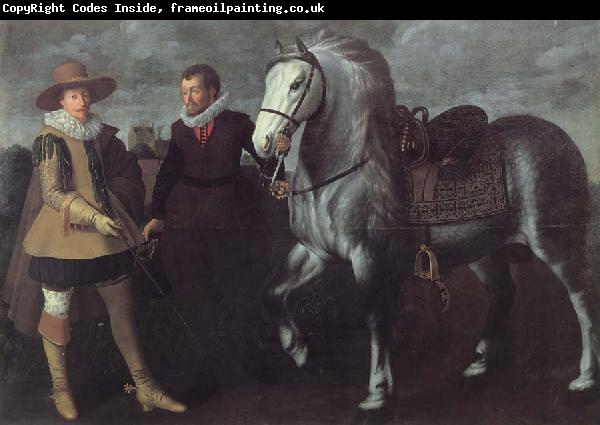 unknow artist Portrat of a cavalier with Plerd and Reitknecht