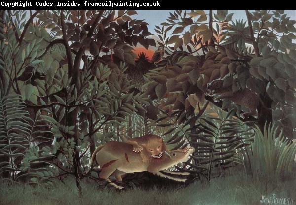 Henri Rousseau The Hungry lion attacking an antelope