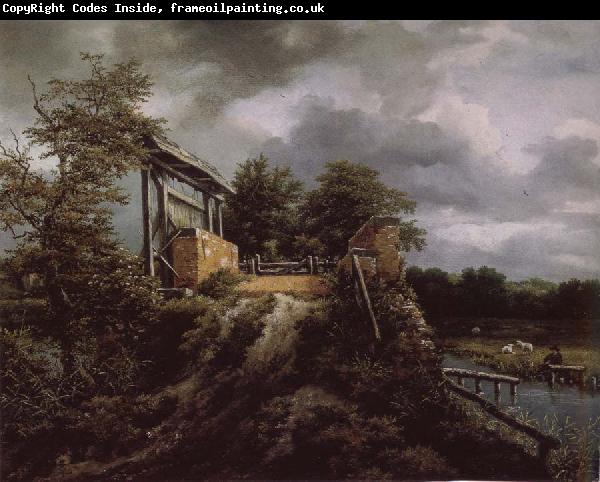 Jacob van Ruisdael Brick Bridge with a Sluice