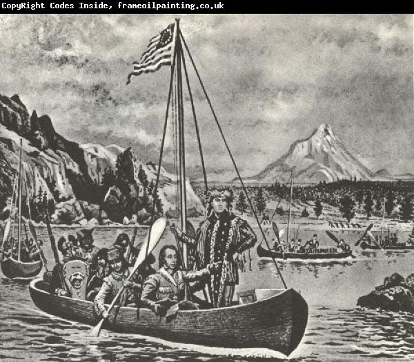 unknow artist Lewis and Clark in an cannon pa Columbia river anti closed of their fard vasterut tvars over America 1895