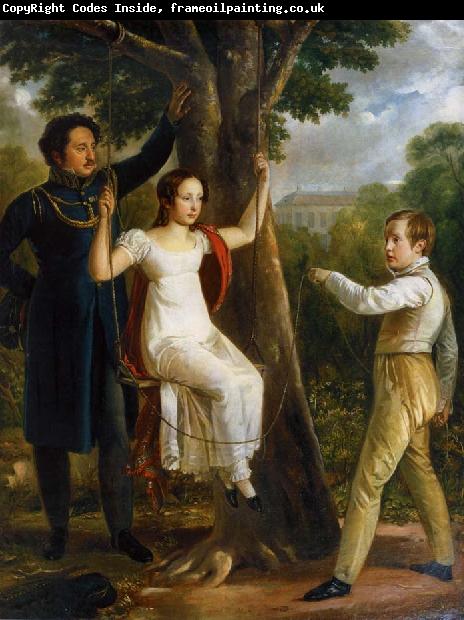 unknow artist Major Mauritz Clairfelt with sons and daughter in sway