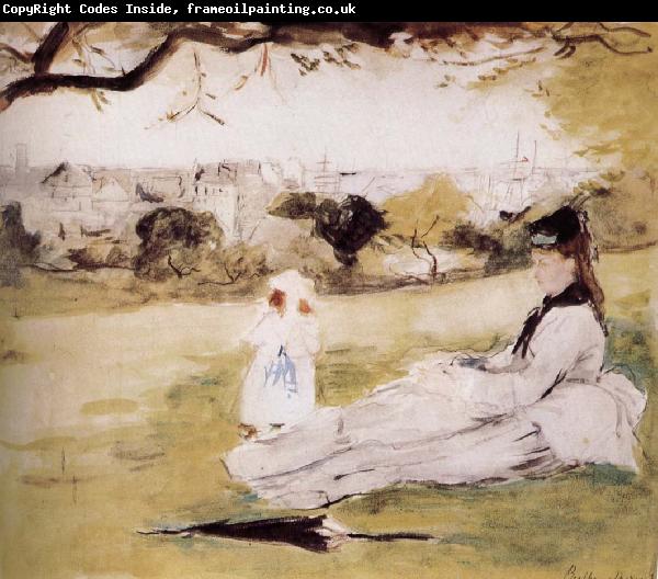 Berthe Morisot The mother and her child on the meadow