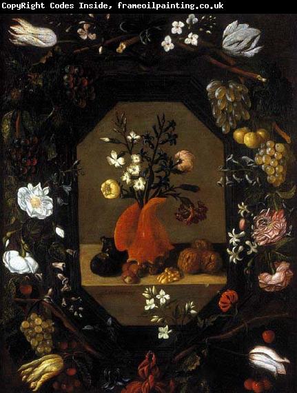 Juan de  Espinosa Still-Life with Flowers with a Garland of Fruit and Flowers