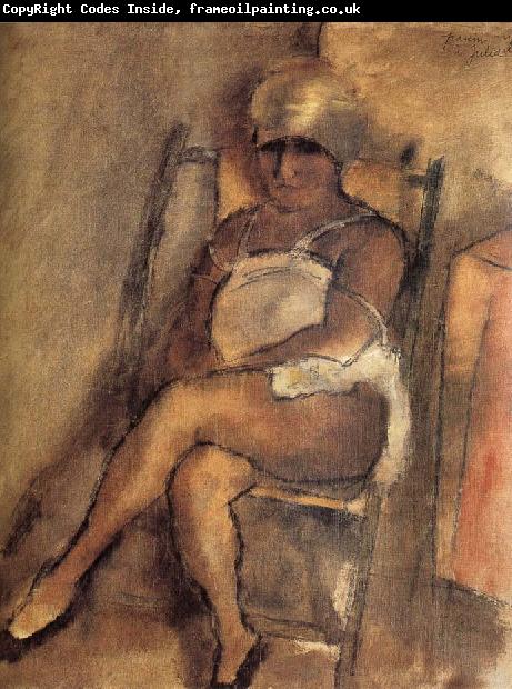 Jules Pascin kerchiefed Lady