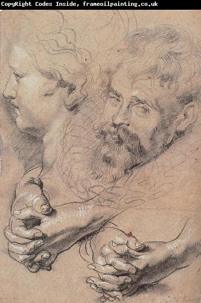 Peter Paul Rubens Head and hand-s pencil sketch