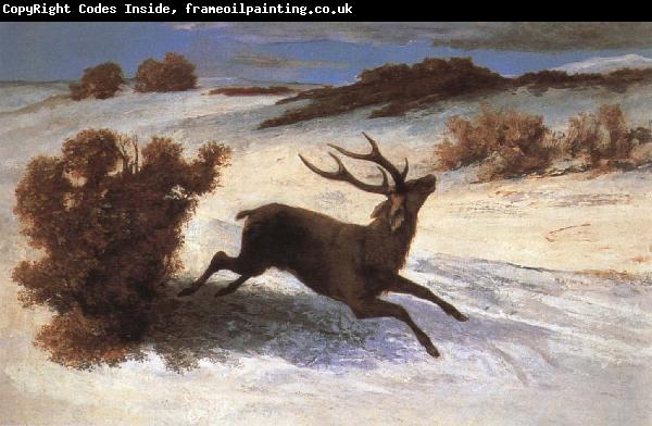 Gustave Courbet The deer running in the snow