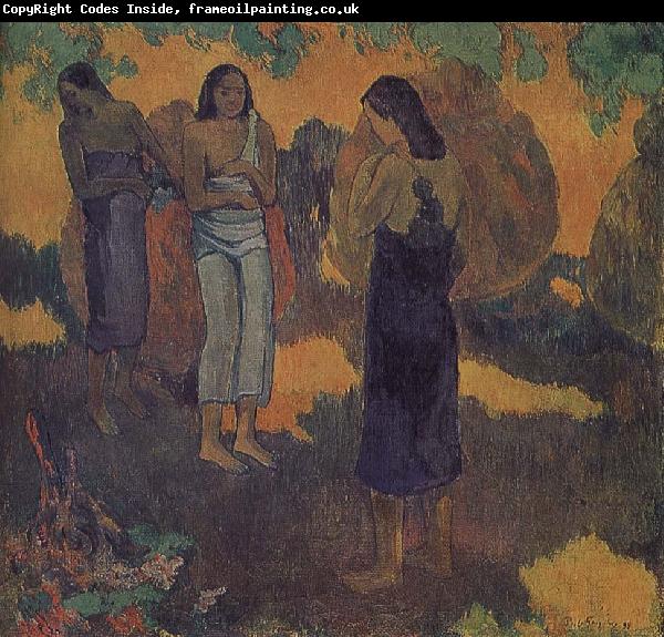 Paul Gauguin Yellow background, three women