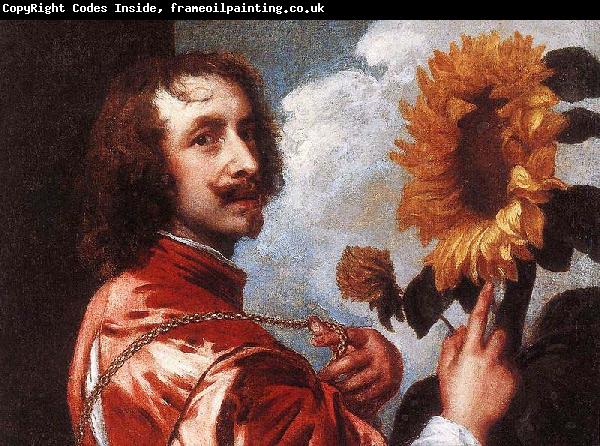 Anthony Van Dyck Self Portrait With a Sunflower showing the gold collar and medal King Charles I gave him in 1633