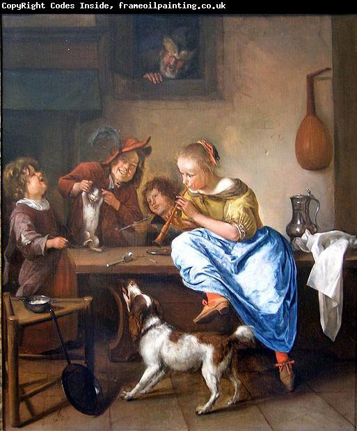 Jan Steen Children teaching a cat to dance