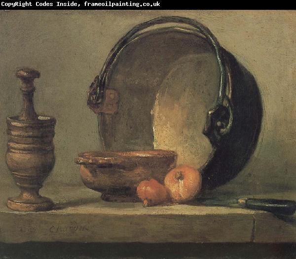 Jean Baptiste Simeon Chardin Bowl two onion copper clepsydras and knife