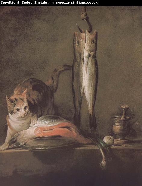 Jean Baptiste Simeon Chardin Two cats salmon mackerel