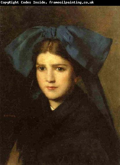 Jean-Jacques Henner Portrait of a Young Girl with a Bow in Her Hair