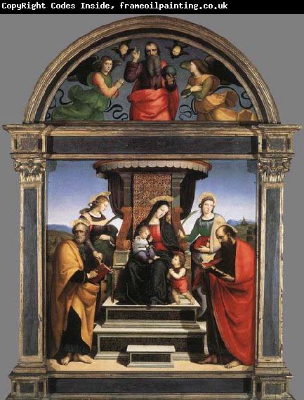 RAFFAELLO Sanzio Madonna and Child Enthroned with Saints