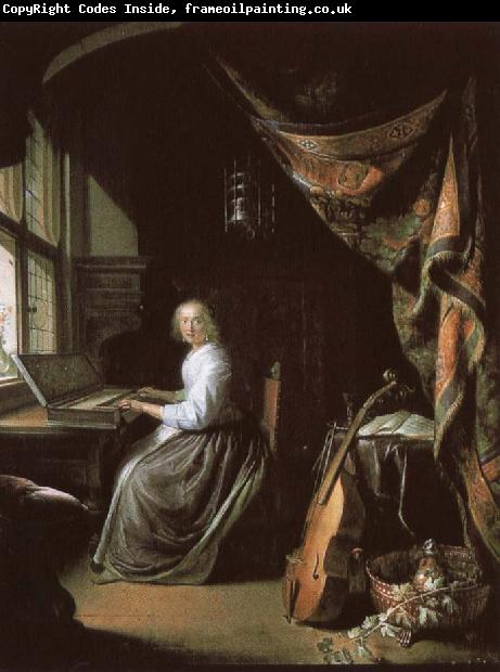 christian schubart a 17th century dutch painting by gerrit dou of woman at the clvichord.