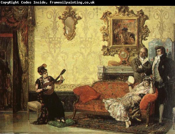 Jacob Maentel Women take part in the Spanish guitar her a small audience at home.