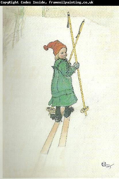 Carl Larsson esbjorn pa skidor-start strart