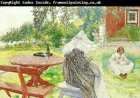 Carl Larsson sommardag karin och brita i tradgarden-sommartid