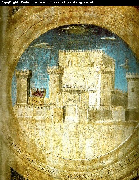 Piero della Francesca detail of the castle from st sigismund and sigismondo