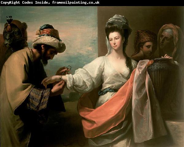 Benjamin West Isaac's servant trying the bracelet on Rebecca's arm