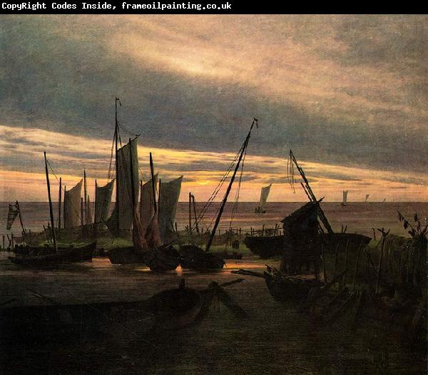 Caspar David Friedrich Schiffe im Hafen am Abend